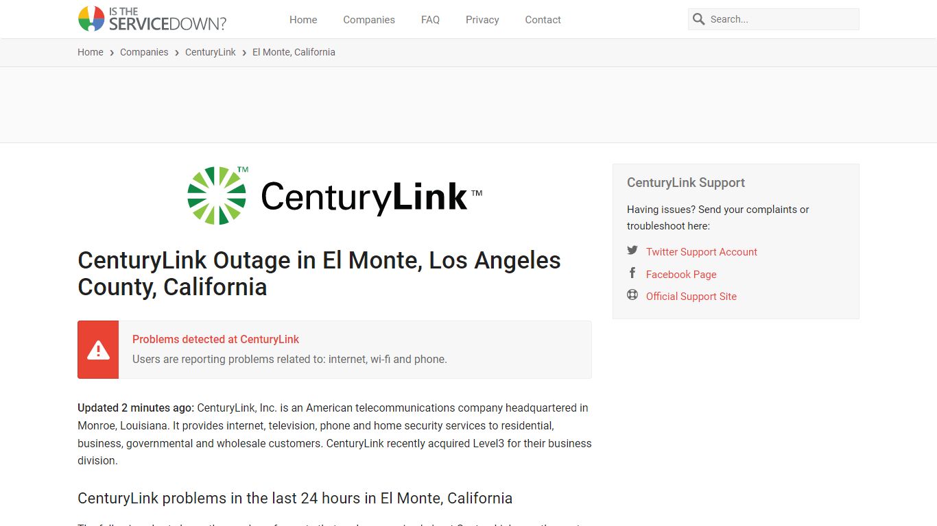 CenturyLink Outage in El Monte, California: Current Problems and ...